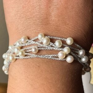 Elegant Silver and Pearl Layered Bracelet